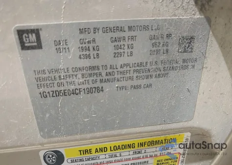 2012 Chevrolet Malibu 2Lt z USA, uszkodzony, nr VIN 1G1ZD5E04CF190784